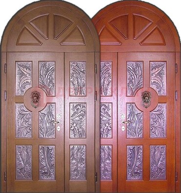 Металлическая арочная дверь со стеклом ДА-28 в коттедж в Талдоме