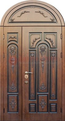 Арочная железная дверь с виноритом и узором ДА-36 в Талдоме