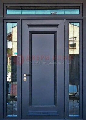 Черная металлическая дверь с фрамугой и филенкой ДФГ-19 в Талдоме