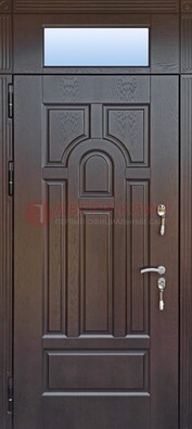 Железная дверь с фрамугой в коричневом цвете ДФГ-22 в Талдоме