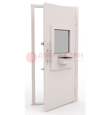 Белая металлическая дверь в кассу с нитроэмалью ДКС-4 в Талдоме