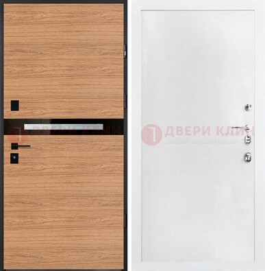 Железная коричневая дверь с МДФ в белом цвете ДМ-313 в Талдоме