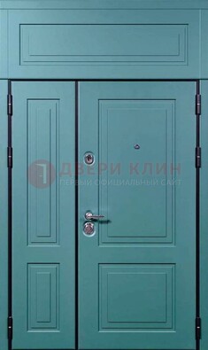 Синяя металлическая дверь с МДФ и верхней фрамугой ДМ-339 в Талдоме