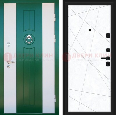 Зеленая железная дверь с панелями МДФ ДМ-369 в Талдоме