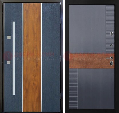 Темная металлическая дверь МДФ со вставками ДМ-411 в Талдоме