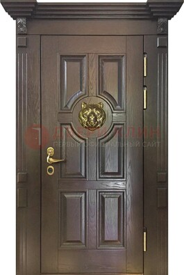 Коричневая металлическая дверь с массивом дуба ДМД-50 в Талдоме
