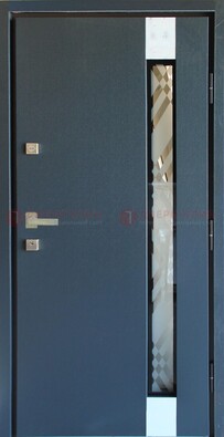 Серая стальная дверь с порошковым покрытием и стеклянной вставкой ДП-216 в Талдоме