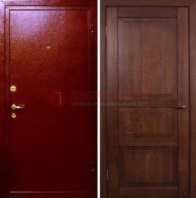 Красная железная дверь с порошковым окрасом ДП-58 в Талдоме