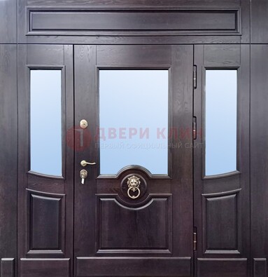 Филенчатая металлическая дверь с панелью МДФ и стеклом ДПР-102 в Талдоме