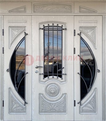 Большая парадная дверь Винорит со стеклом и ковкой ДПР-108 в Талдоме