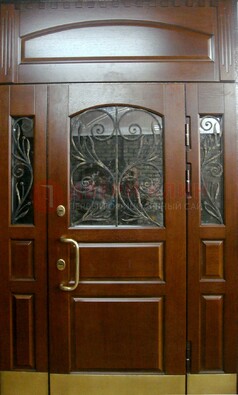 Стальная парадная дверь со вставками из стекла и ковки ДПР-30 в коттедж в Талдоме