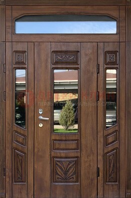 Парадная стальная дверь Винорит со стеклом и резьбой ДПР-97 в Талдоме