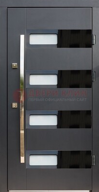 Черная стальная дверь МДФ хайтек со стеклом ДС-16 в Талдоме