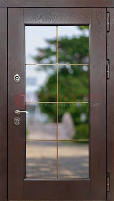 Коричневая стальная дверь со стеклом ДС-19 в Талдоме