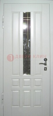 Белая металлическая дверь со стеклом ДС-1 в загородный дом в Талдоме