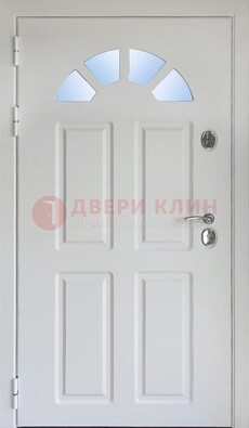 Белая стальная дверь МДФ со стеклом для дома ДС-37 в Талдоме