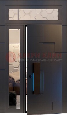 Чёрная двухстворчатая металлическая дверь со стеклом ДС-64 в Талдоме