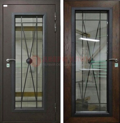 Коричневая железная дверь со стеклом для частного дома ДС-8 в Талдоме