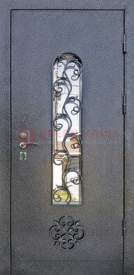 Темная стальная дверь Порошок со стеклом и ковкой ДСК-217 в Талдоме