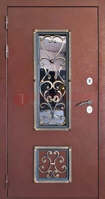 Уличная дверь Порошок со стеклом и ковкой для дома ДСК-218 в Талдоме
