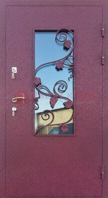 Железная дверь Порошок со стеклом и ковкой лозы ДСК-220 в Талдоме