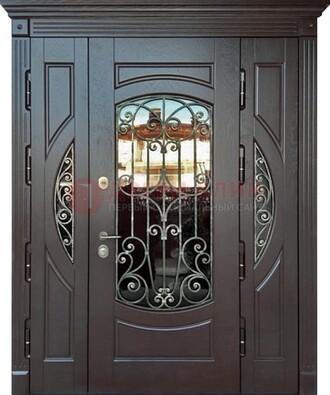 Полуторная железная дверь Винорит со стеклом и ковкой ДСК-231 в Талдоме