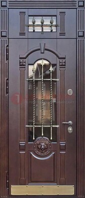 Металлическая дверь массив со стеклом и ковкой с фрамугой ДСК-249 в Талдоме