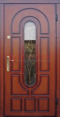 Яркая металлическая дверь Винорит со стеклом и ковкой ДСК-268 в Талдоме