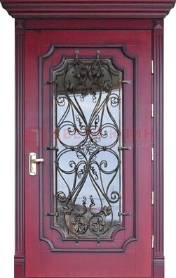 Красная стальная дверь Винорит со стеклом и ковкой ДСК-271 в Талдоме