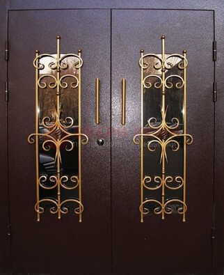 Металлическая дверь с ковкой и остеклением ДСК-49 в Талдоме