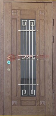 Стандартная железная дверь со стеклом темным и ковкой ДСК-5 в Талдоме