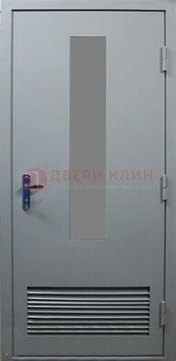 Серая металлическая техническая дверь с декоративной вставкой ДТ-14 в Талдоме