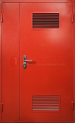 Красная железная техническая дверь с вентиляционными решетками ДТ-4 в Талдоме