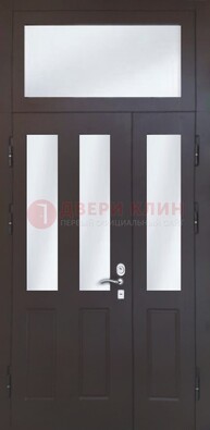 Черная тамбурная дверь со стеклянными вставками ДТМ-38 в Талдоме