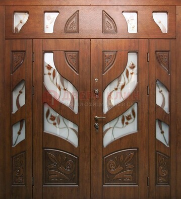 Элитная двухстворчатая дверь с витражным стеклом ДВТ-173 в Талдоме