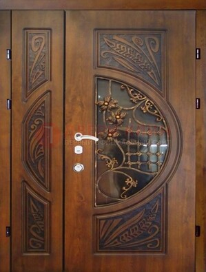 Металлическая дверь с виноритом и резной панелью внутри ДВТ-70 в Талдоме