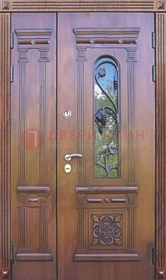 Железная коричневая филенчатая дверь с виноритом и МДФ ДВТ-85 в Талдоме