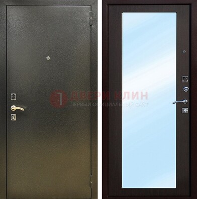 Входная темно-серая дверь c порошковым покрытием и МДФ с зеркалом ДЗ-114 в Талдоме