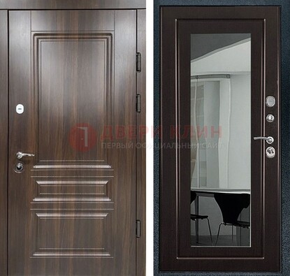 Железная коричневая дверь с МДФ Венге c зеркалом ДЗ-124 в Талдоме