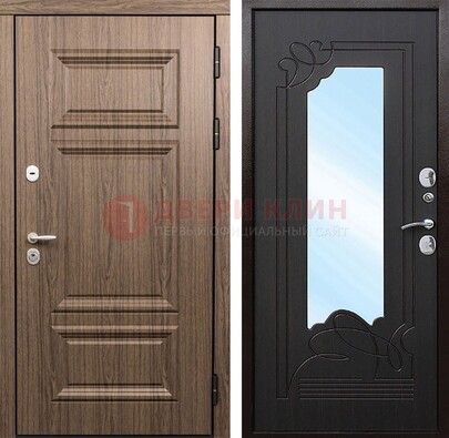 Входная коричневая дверь с зеркалом МДФ Венге ДЗ-127 в Талдоме