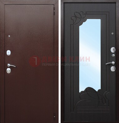 Коричневая стальная дверь с зеркалом ДЗ-18 в Талдоме