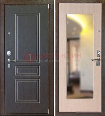 Коричневая стальная дверь с зеркалом МДФ внутри ДЗ-27 в Талдоме