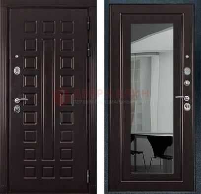 Темная металлическая дверь с зеркалом МДФ внутри ДЗ-4 в Талдоме