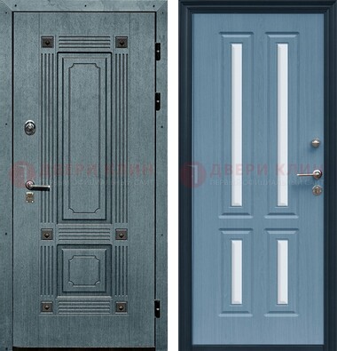 Голубая филенчатая дверь с МДФ и зеркальными вставками внутри ДЗ-80 в Талдоме