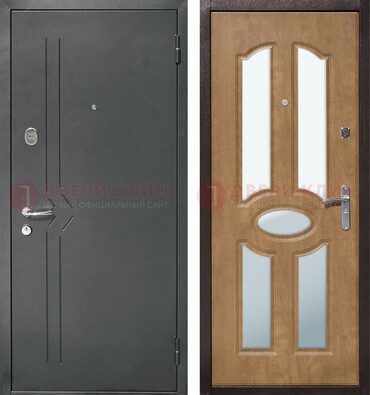 Железная серая дверь с порошковым напылением и МДФ с зеркалом ДЗ-90 в Талдоме