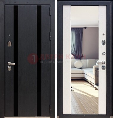 Черная входная дверь с зеркалом МДФ внутри ДЗ-9 в Талдоме