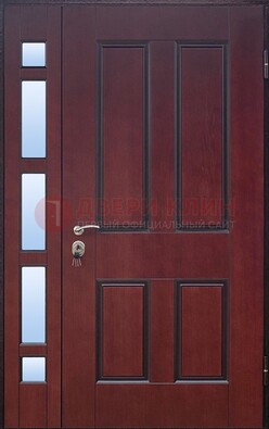 Красная входная полуторная дверь со стеклом ПЛ-10 в Талдоме