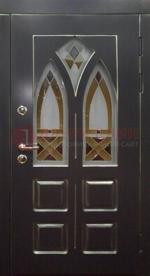 Чёрная железная дверь с МДФ и витражом ВЖ-27 в Талдоме